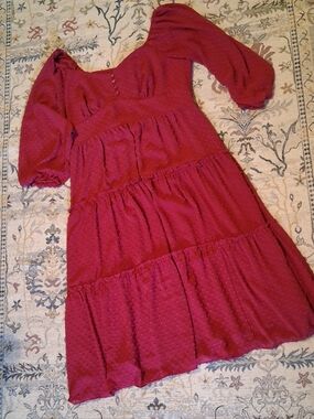 J.Crew Raspberry Tiered Midi Dress